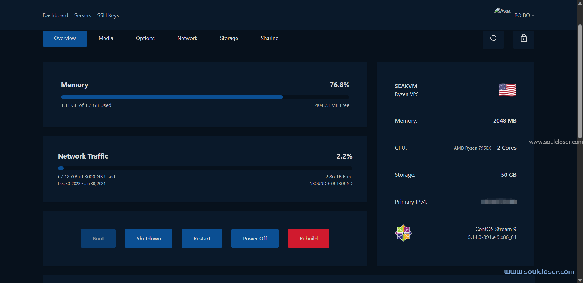 spartan host VPS Dashboard