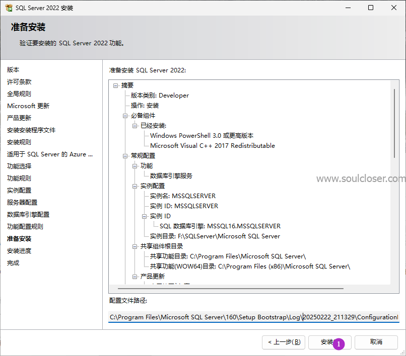 准备要安装的 SQL Sever 2022的功能